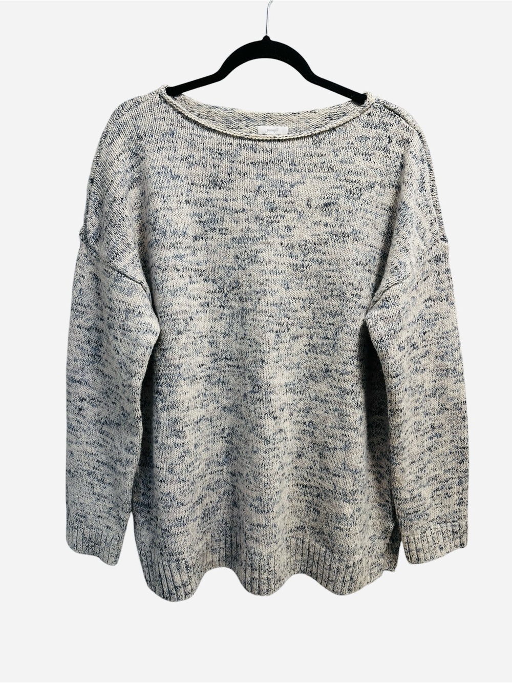 Pure Jill gray and blue marled roll neck tunic sweater Size L coastal beachy